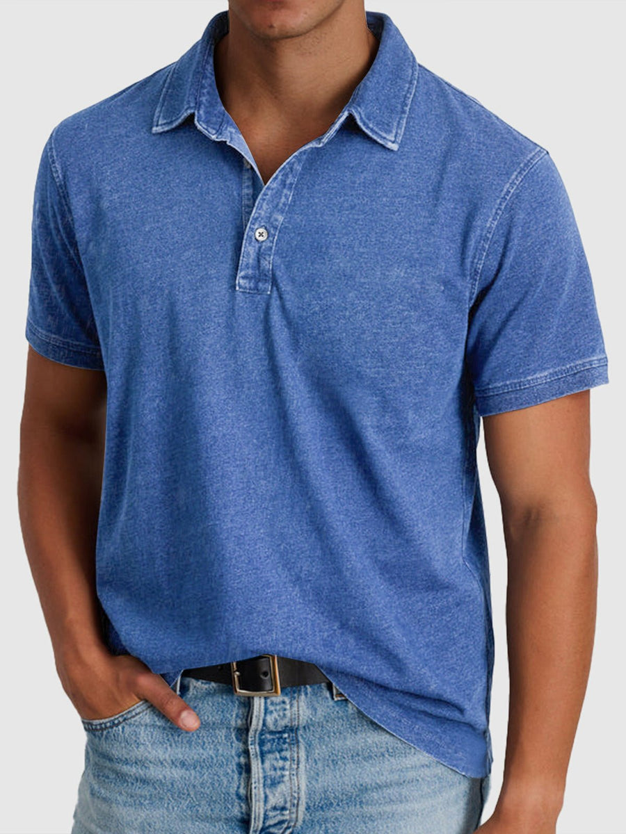 Angus | Cotton Denim Short Sleeve Polo