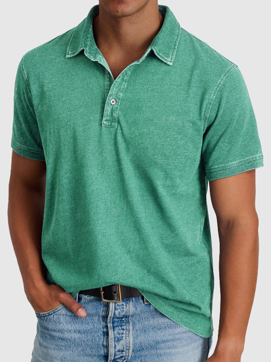 Angus | Cotton Denim Short Sleeve Polo