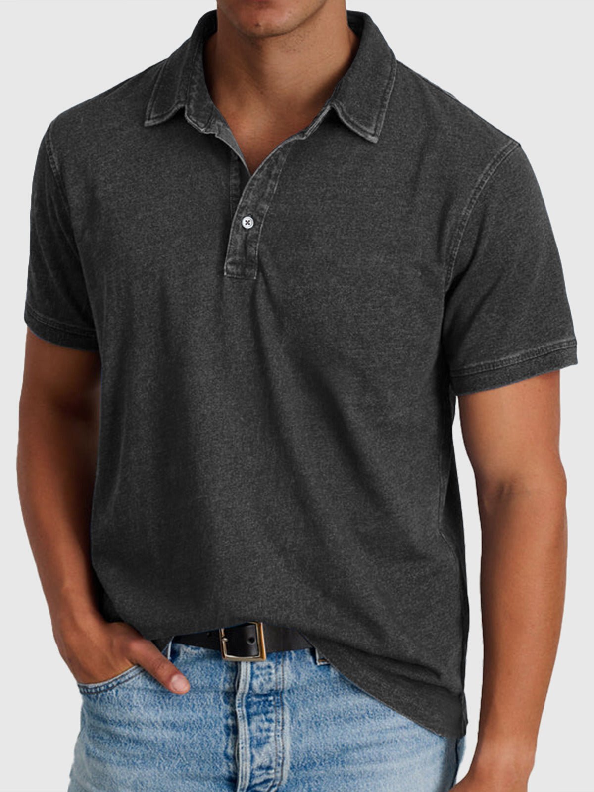 Angus | Cotton Denim Short Sleeve Polo